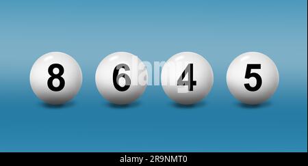 Set of lottery balls with numbers on blue gradient background Stock Photo