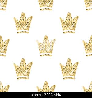 Vector seamless pattern with abstract hand drawn golden silhouettes of crowns Stock Vector