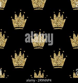Vector seamless pattern with abstract hand drawn golden silhouettes of crowns Stock Vector
