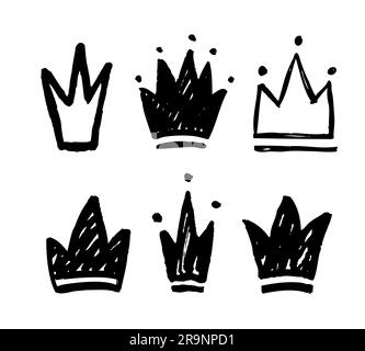 Vector set of abstract silhouettes of crowns. Hand drawn grunge icons isolated Stock Vector