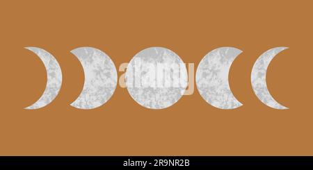 Moon phase. Textured surface of the moon. Lunar phases throughout the cycle.  Crescent type design. Astronomical observation of the earth's satellite f  Stock Vector Image & Art - Alamy
