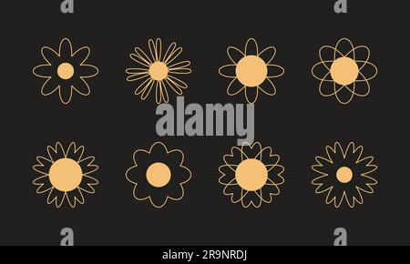 Vector set of simple linear style boho flower icons, symbols. Abstract design element templates in modern minimalist style for branding, social media, Stock Vector