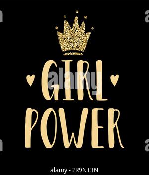 Vector poster with inspirational hand drawn quote Girl Power and golden crown Stock Vector