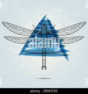 Vector abstract hipster background with watercolor triangle and dragonfly Stock Vector