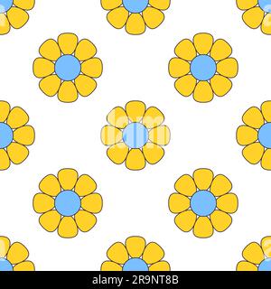 Vector seamless pattern with simple geometric graphic hippie flowers for print, paper, textile, cover, fabric, interior decor. Flat minimal colorful r Stock Vector