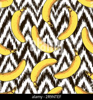 Vector seamless banana and zigzag pattern. Modern tropical print Stock Vector