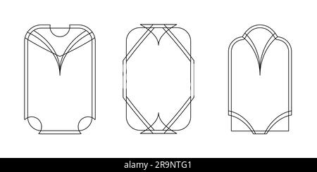 Vector set of linear minimalistic aesthetic frames and borders with stars. Rectangular, arch modern geometric shapes in art deco style with sparkles f Stock Vector