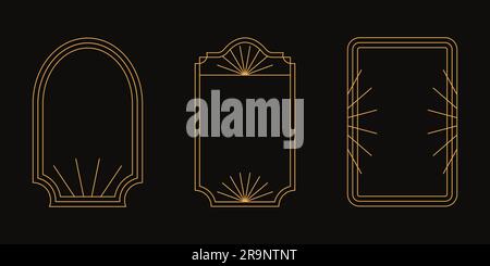 Vector set of linear minimalistic aesthetic frames and borders with stars. Rectangular, arch modern geometric shapes in art deco style with sparkles f Stock Vector