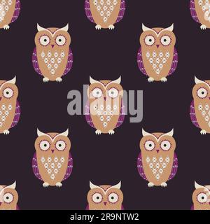 Vector seamless pattern with cute owls Stock Vector