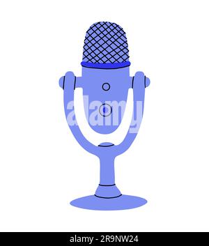 Vector illustration with microphone isolated on white background. Doodle icon of mic, sound recording equipment device for broadcasting and podcast Stock Vector