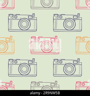Vector colorful vintage seamless pattern with retro cameras. Trendy hipster style Stock Vector