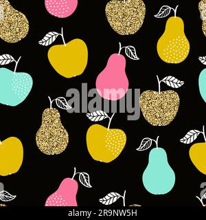 Vector seamless pattern with apples and pears. Scandinavian design Stock Vector