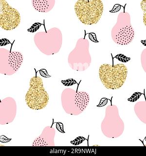 Vector seamless pattern with apples and pears. Scandinavian design Stock Vector