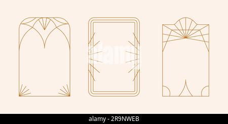 Vector set of linear minimalistic aesthetic frames and borders with stars. Rectangular, arch modern geometric shapes in art deco style with sparkles f Stock Vector