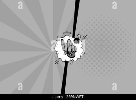 Vector black and white illustration of versus letters with speech bubble, bomb explosive in comic pop art style Stock Vector