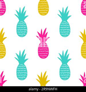 Vector seamless pattern with pineapples. Cute summer fruit background. Stock Vector