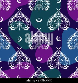 Vector magic celestial seamless pattern with moon, stars and mystic ...