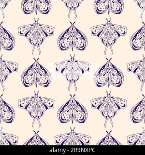 Vector magic celestial seamless pattern with moon, stars and mystic moths. Boho abstract esoteric background with butterflies for fashion, fabric, tex Stock Vector