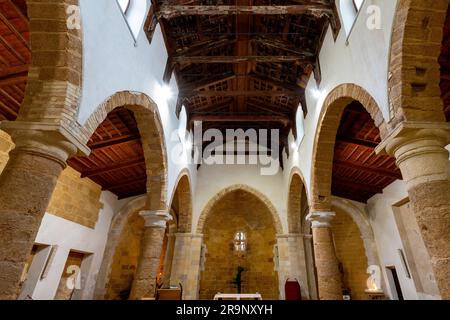 Interior of Santa Maria dei Greci Church in Agrigento old town, including medieval mural dating back to the 14th century, Sicily, Italy. Stock Photo