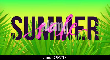 Vector Summer sale trendy banners. Modern colorful backgrounds with tropical palm leaves Stock Vector