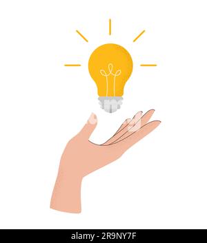 Vector illustration of human hand holding light bulb. Concept of World Environment Day, Save the Earth, sustainability, ecological zero waste lifestyl Stock Vector
