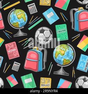 Vector School Seamless Pattern, decorative repeat background with illustrations of school accessories for wrapping paper, collection of flat lay schoo Stock Vector