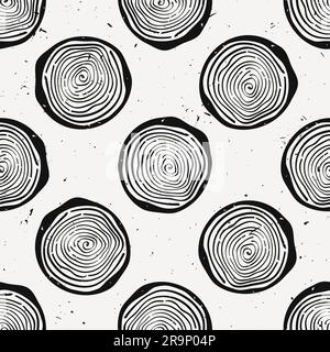 Vector grunge seamless pattern with tree rings. Modern rustic design. Stock Vector