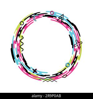 Vector abstract flat dynamic frame made of rounded shapes and geometric elements. Creative composition Stock Vector