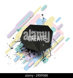 Vector modern poster with dynamic composition made of various rounded shapes in pastel colors and watercolor splash. Abstract geometric background. Stock Vector