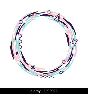 Vector abstract flat dynamic frame made of rounded shapes and geometric elements. Creative composition Stock Vector