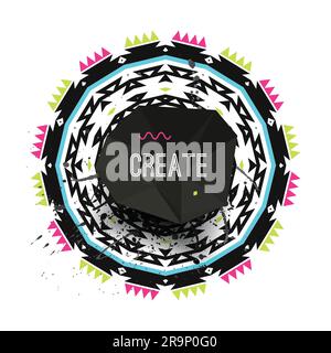 Vector modern composition made of geometric elements and watercolor splash. Abstract creative background with ethnic ornament. Stock Vector