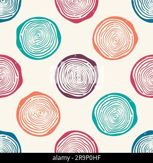 Vector grunge seamless pattern with tree rings. Modern rustic design. Stock Vector