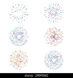 Vector set with colorful fireworks on white background Stock Vector