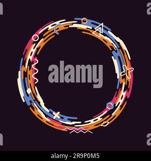 Vector abstract flat dynamic frame made of rounded shapes and geometric elements. Creative composition Stock Vector