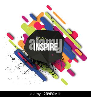 Vector modern poster with dynamic composition made of various rounded shapes in color and watercolor splash. Abstract geometric background. Stock Vector
