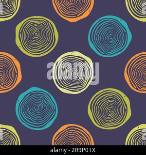 Vector grunge seamless pattern with tree rings. Modern rustic design. Stock Vector