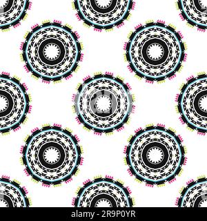 Vector seamless decorative ethnic pattern. Round ornament with geometric elements. Stock Vector