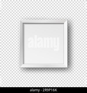Vector realistic square empty picture frame. Mockup template with white frame boarder isolated on transparent background. Stock Vector