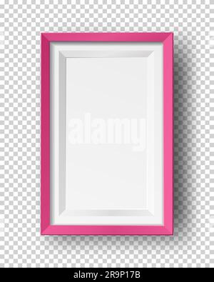 Vector realistic square empty picture frame. Mockup template with red frame boarder isolated on transparent background. Stock Vector