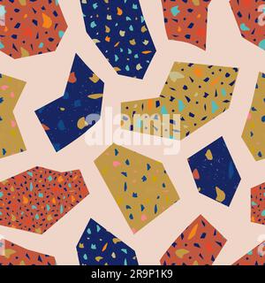Vector seamless terrazzo pattern with geometric elements. Trendy background with textured surface Stock Vector