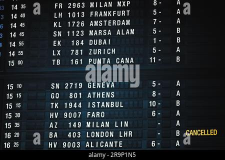 Airport Flights Departures Board, timetable information schedule Stock Photo