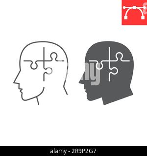 Brain puzzle line and glyph icon, solution and psychotherapy , mental health vector icon, vector graphics, editable stroke outline sign, eps 10. Stock Vector