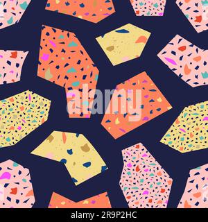 Vector seamless terrazzo pattern with geometric elements. Trendy background with textured surface Stock Vector