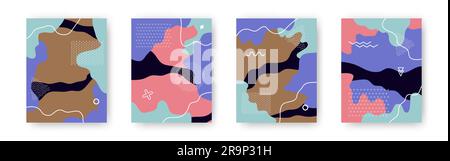 Vector colorful set with abstract pattern cartoon textures with dots, doodle geometric elements. Trendy backgrounds with dynamic and fluid shapes for Stock Vector