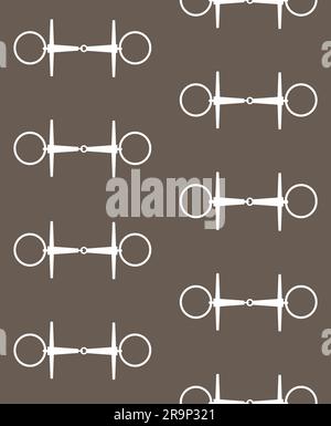Vector seamless pattern of flat horse equestrian bit silhouette isolated on brown background Stock Vector