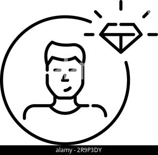 Premium user icon. Young man with short hair avatar. Shining diamond badge. Pixel perfect icon Stock Vector
