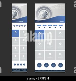 Responsive One Page Website Template - Header Design with Earth Globe - Desktop and Mobile Version Stock Vector