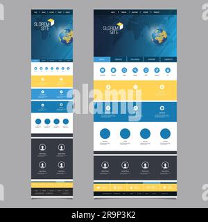 Responsive One Page Website Template - Header Design with Earth Globe - Desktop and Mobile Version Stock Vector
