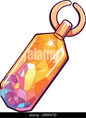 Shiny metallic key ring with gemstone over white Stock Vector