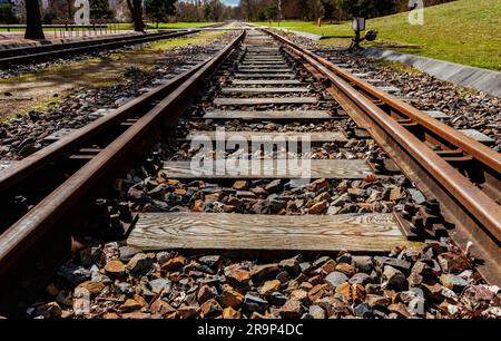 Old And Rusted Rails And Tracks In Gleisdreieckpark, Berlin, Germany Stock Photo